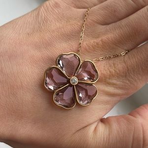 Purple and gold Swarovski flower pendant necklace
